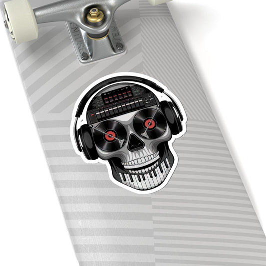 DJ Skull Sticker | Turntable Eyes, Piano Teeth, Headphones (Waterproof Vinyl)