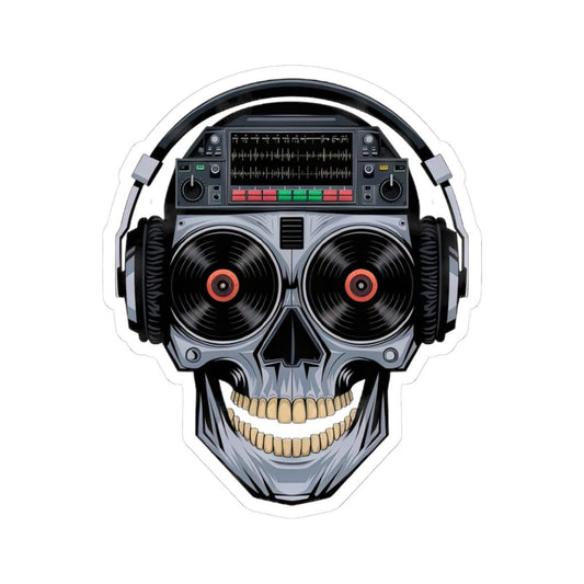 DJ Skull Sticker | Vinyl Records, Headphones, Mixer Art (Kiss Cut Decal)