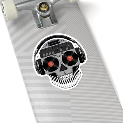 DJ Skull Sticker | Vinyl Eyes, Headphones, Piano Teeth (Kiss Cut Decal)