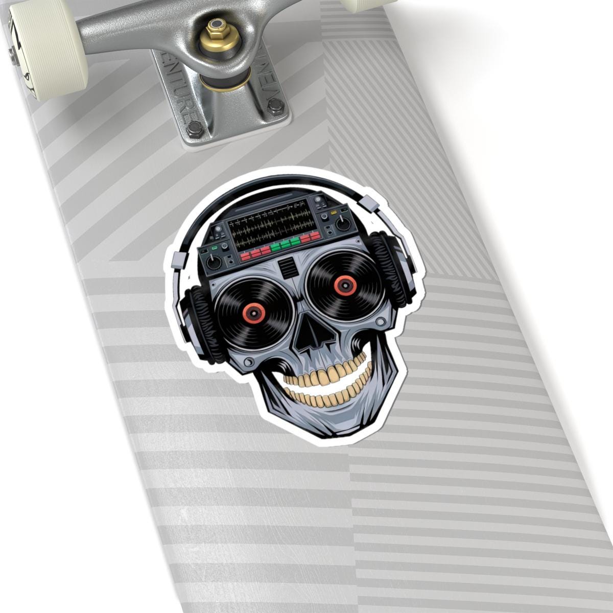 DJ Skull Sticker | Vinyl Records, Headphones, Mixer Art (Kiss Cut Decal)
