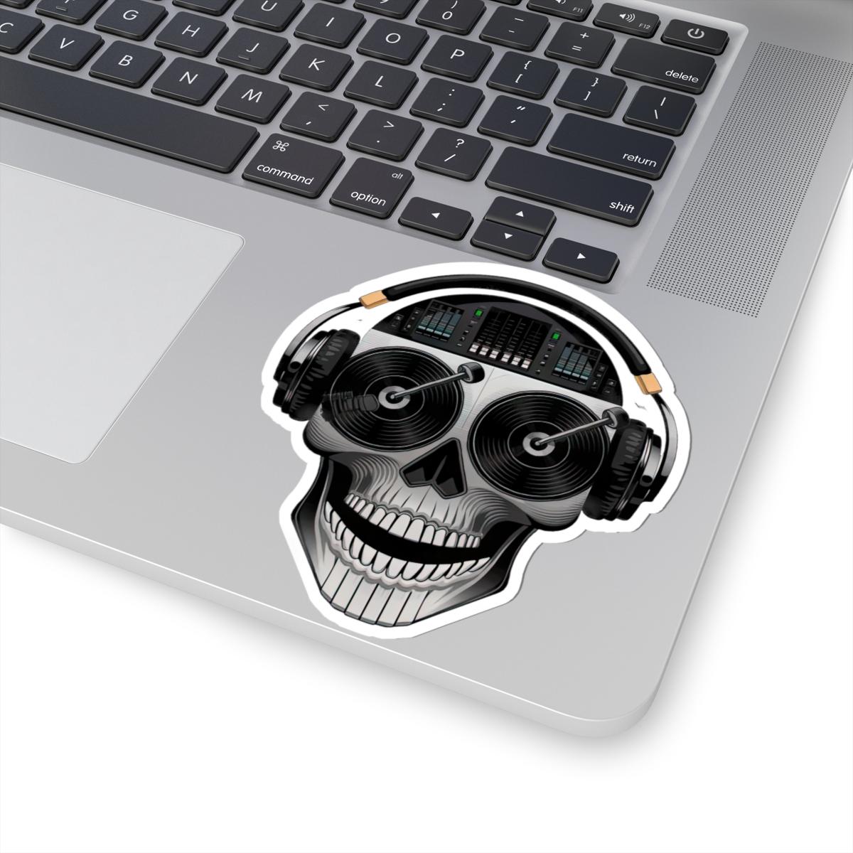 DJ Skull Sticker | Turntable Eyes, Headphones, Mixer Art (Waterproof Vinyl)