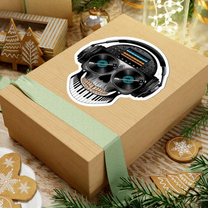 DJ Skull Sticker | Turntables, Headphones, Mixer, Piano Teeth (Waterproof Vinyl)