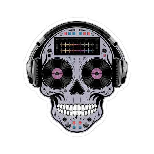 DJ Skull Sticker | Headphones, Turntable, Vinyl Record Art (Glossy)