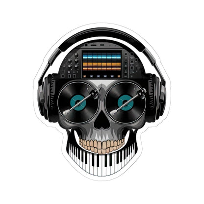 DJ Skull Sticker | Turntables, Headphones, Mixer, Piano Teeth (Waterproof Vinyl)