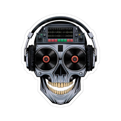 DJ Skull Sticker | Vinyl Records, Headphones, Mixer Art (Kiss Cut Decal)