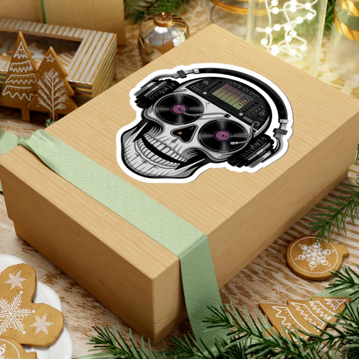 DJ Skull Sticker | Vinyl Turntable Headphones Decal (Waterproof)