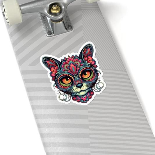 Psychedelic Cat Sticker | Mandala Floral Feline Art Vinyl Decal (Waterproof)