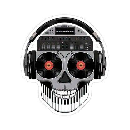 DJ Skull Sticker | Vinyl Eyes, Headphones, Piano Teeth (Kiss Cut Decal)