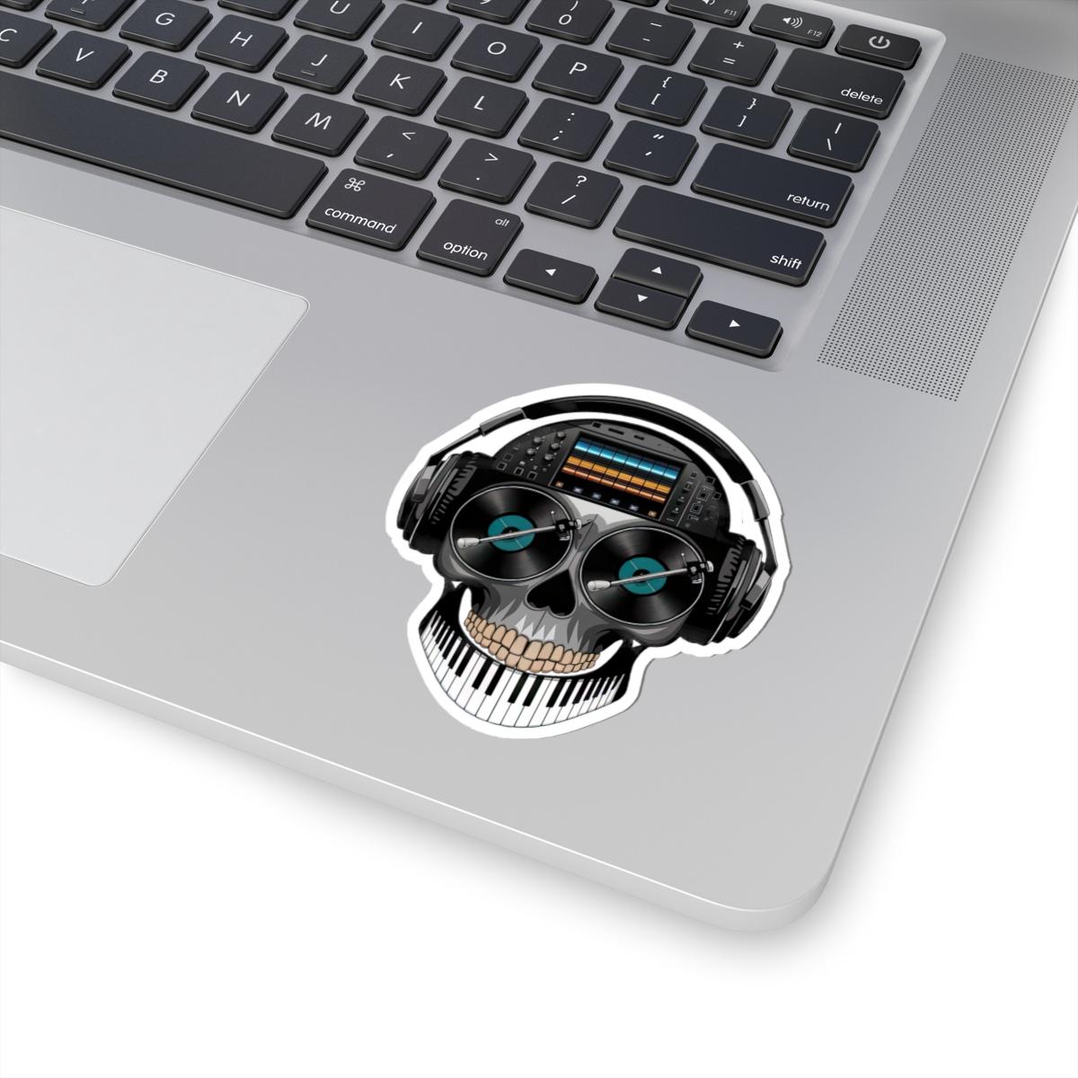 DJ Skull Sticker | Turntables, Headphones, Mixer, Piano Teeth (Waterproof Vinyl)