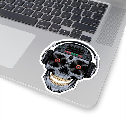 DJ Skull Sticker | Vinyl Records, Headphones, Mixer Art (Kiss Cut Decal)