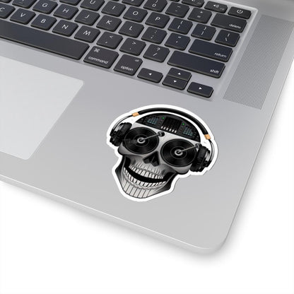 DJ Skull Sticker | Turntable Eyes, Headphones, Mixer Art (Waterproof Vinyl)