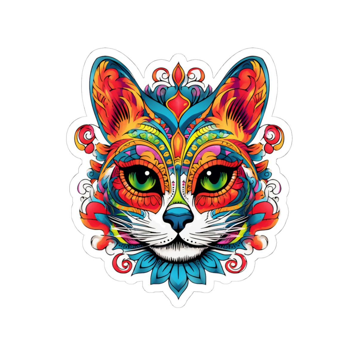 Psychedelic Cat Sticker | Mandala Floral Trippy Vinyl Decal (Waterproof)