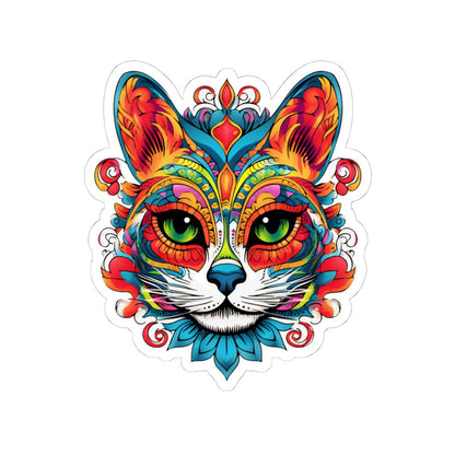 Psychedelic Cat Sticker | Mandala Floral Trippy Vinyl Decal (Waterproof)