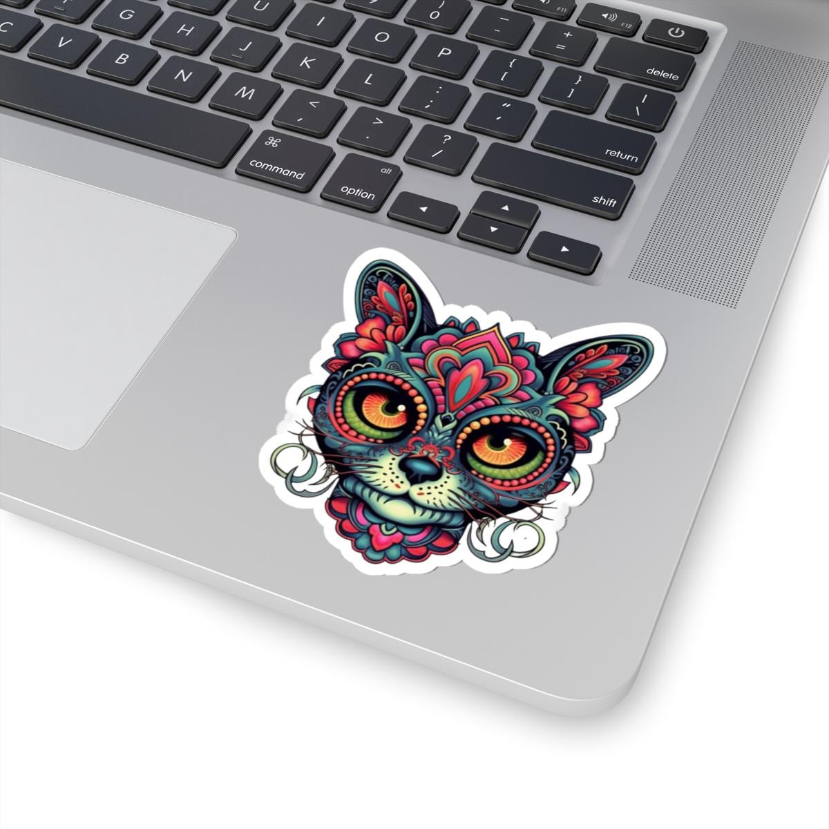 Psychedelic Cat Sticker | Mandala Floral Feline Art Vinyl Decal (Waterproof)