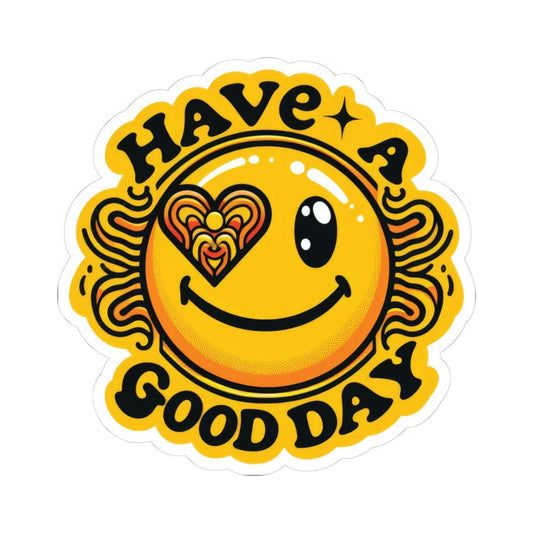 ColorFlow | Retro Sunshine Sticker with Smile Face and Heart Eye | Positive Groovy Vinyl Decal