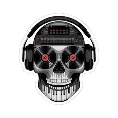 DJ Skull Sticker | Turntable Eyes, Piano Teeth, Headphones (Waterproof Vinyl)