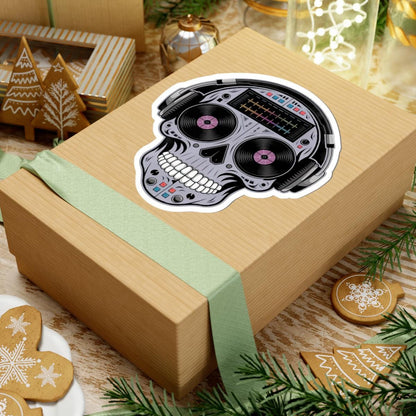 DJ Skull Sticker | Headphones, Turntable, Vinyl Record Art (Glossy)