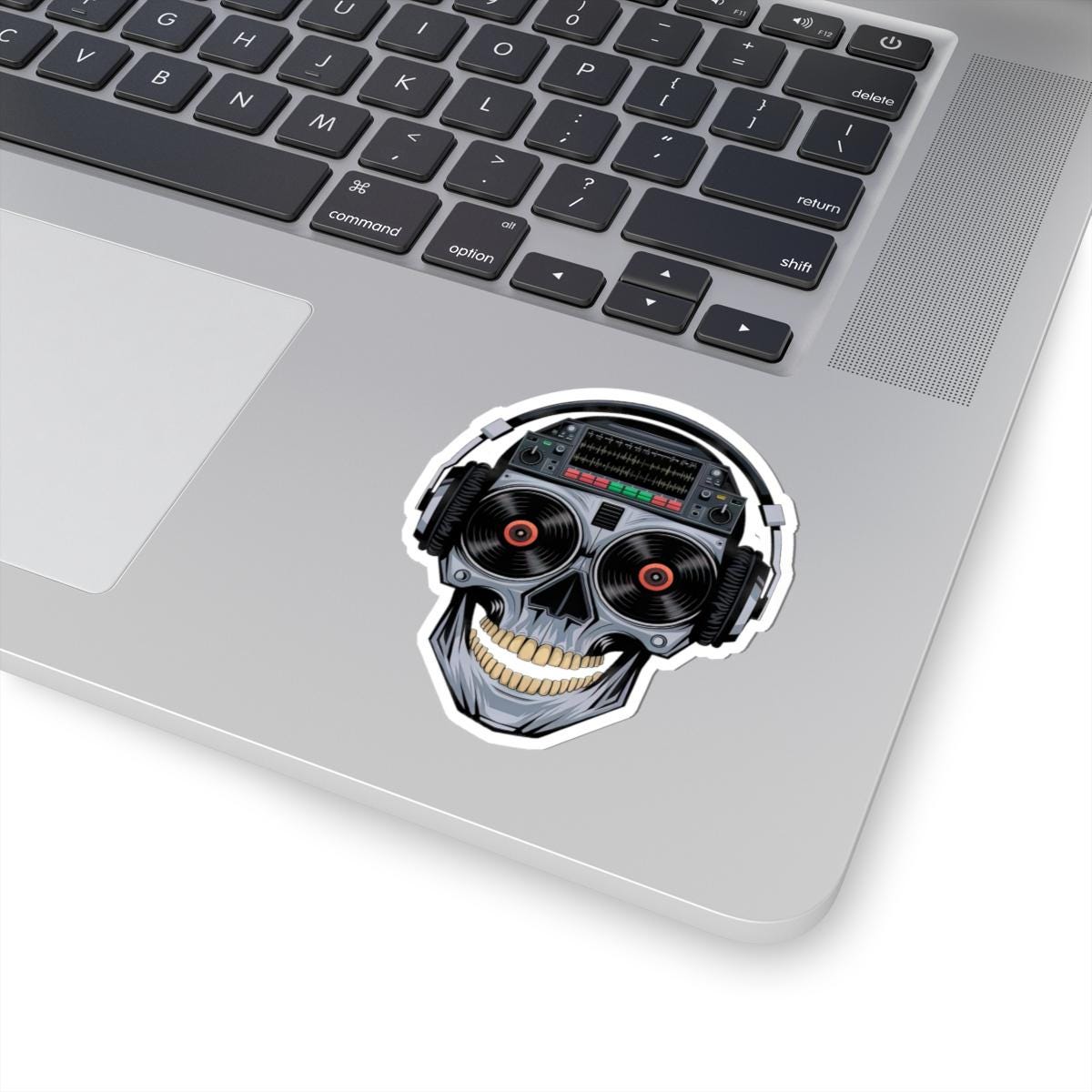 DJ Skull Sticker | Vinyl Records, Headphones, Mixer Art (Kiss Cut Decal)