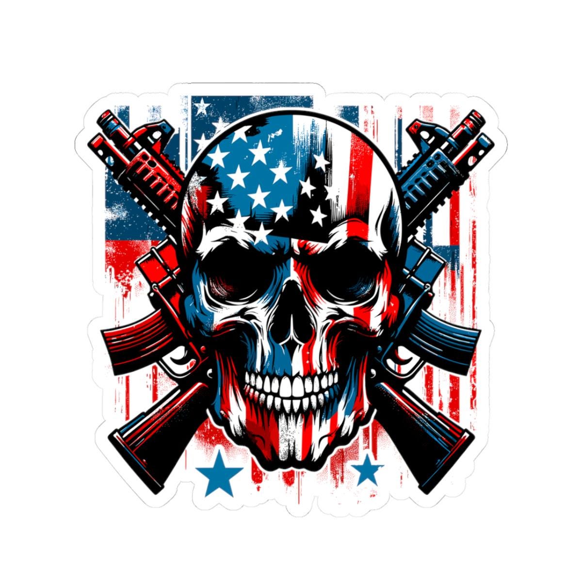 American Skull Sticker | USA Flag, Rifles, Patriotic Decal, Veteran Tactical Vinyl