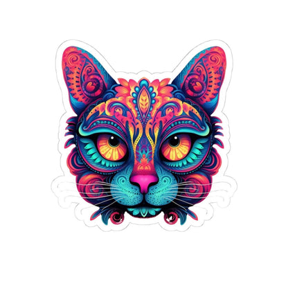Trippy Cat Sticker | Psychedelic Neon Floral Vinyl Decal (Laptop Art)