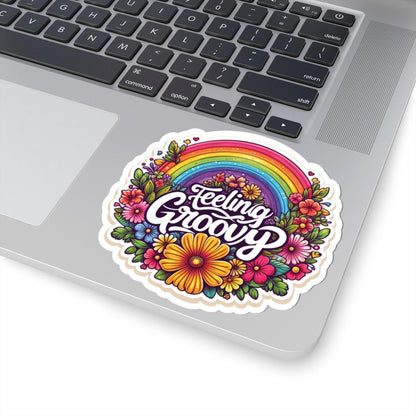 Feeling Groovy Sticker | Retro Rainbow Floral Vinyl Decal, 70s Boho Vibes