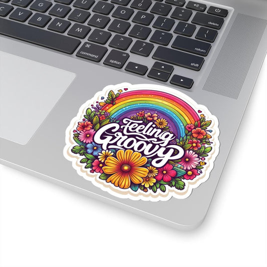 Feeling Groovy Sticker | Retro Rainbow Floral Vinyl Decal, 70s Boho Vibes