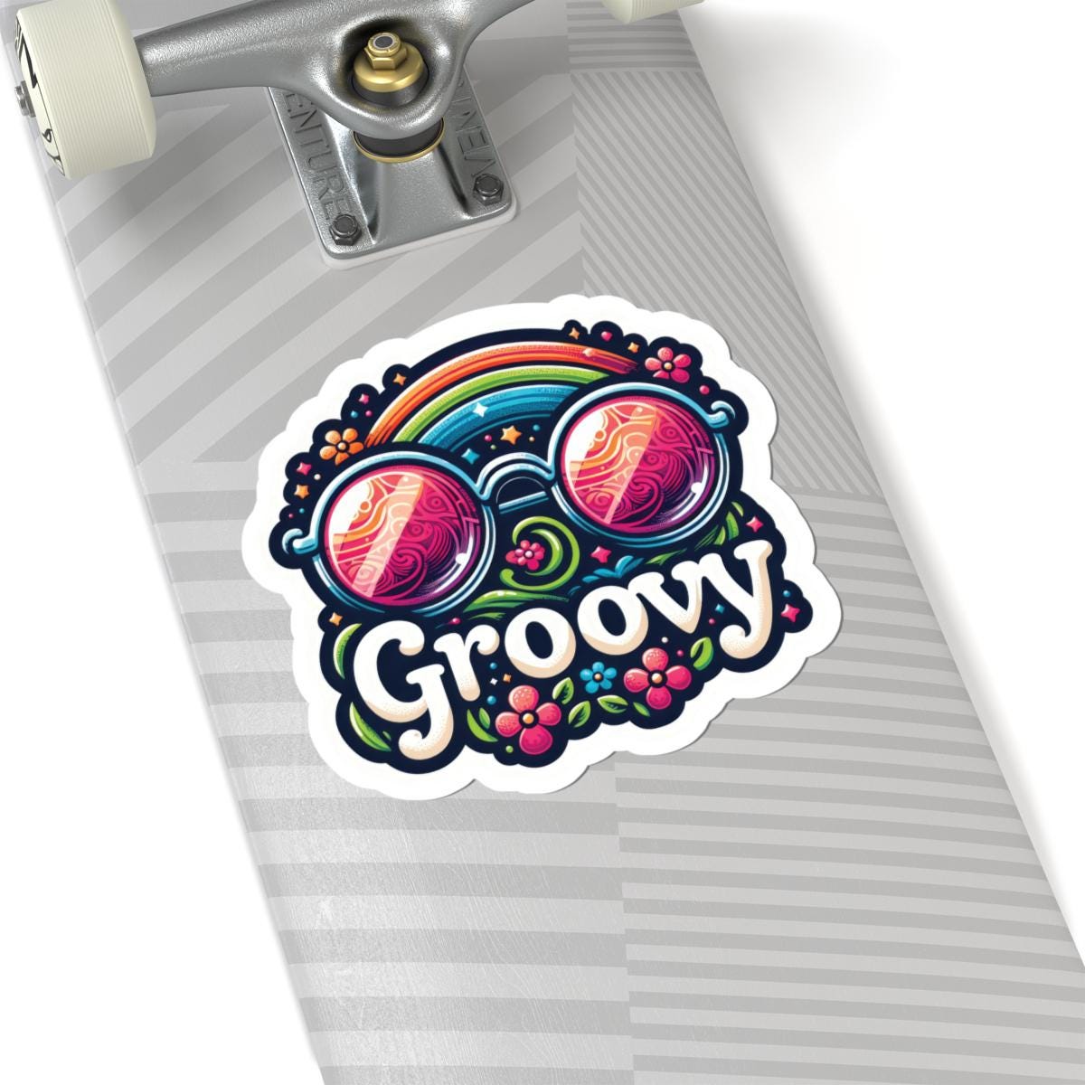 Groovy Retro Sticker | Rainbow Sunglasses, Flowers, 70s Vibes Vinyl Decal