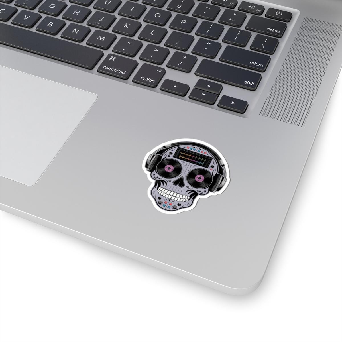 DJ Skull Sticker | Headphones, Turntable, Vinyl Record Art (Glossy)