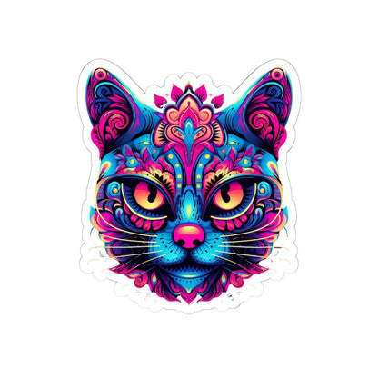 Psychedelic Cat Sticker | Neon Trippy Feline Vinyl Decal, Boho Rainbow Art (Waterproof)