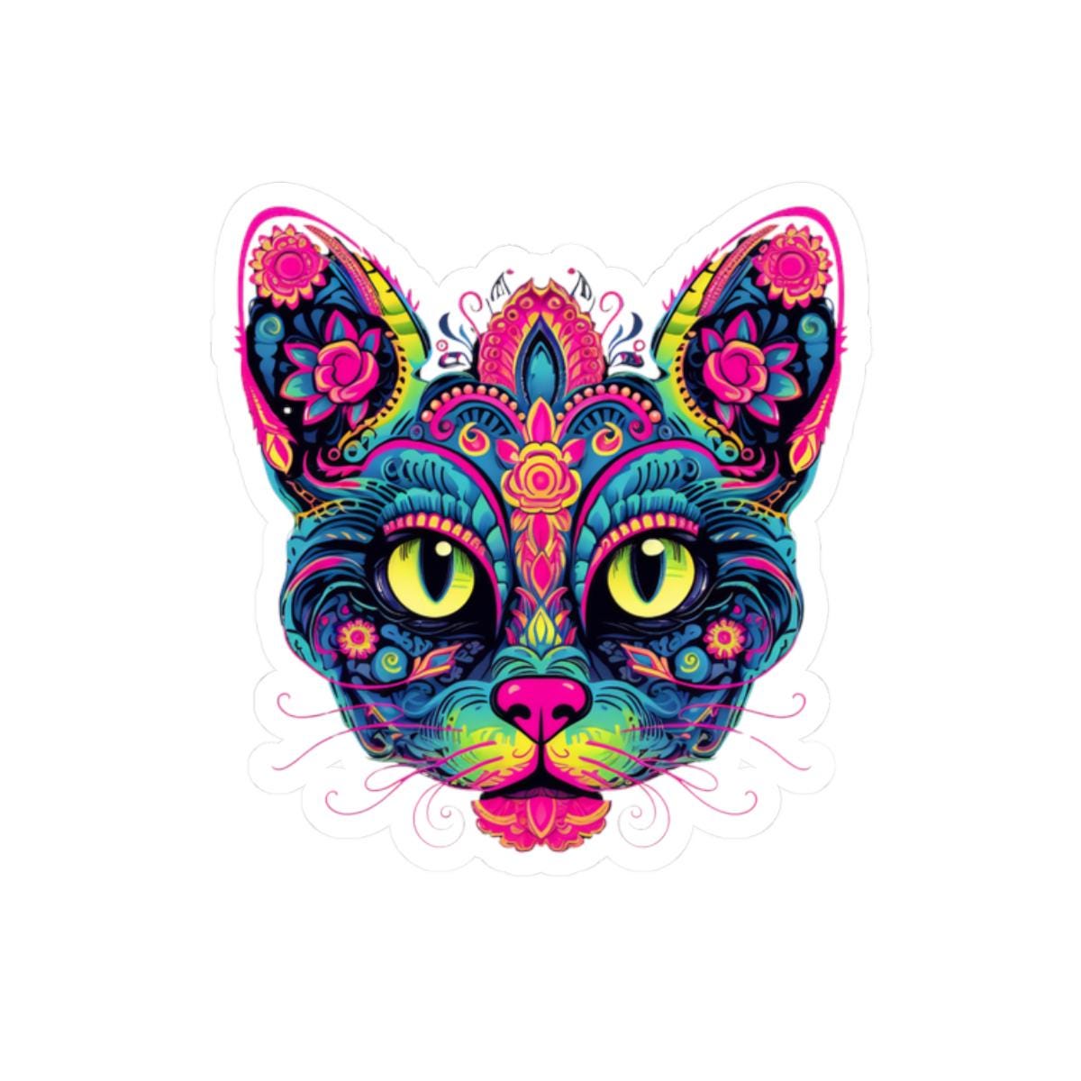 Psychedelic Cat Sticker | Trippy Floral Feline Vinyl Decal (Waterproof)