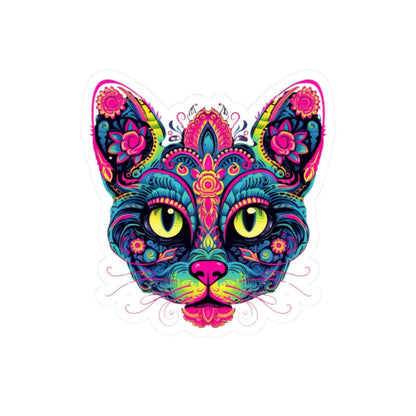 Psychedelic Cat Sticker | Trippy Floral Feline Vinyl Decal (Waterproof)