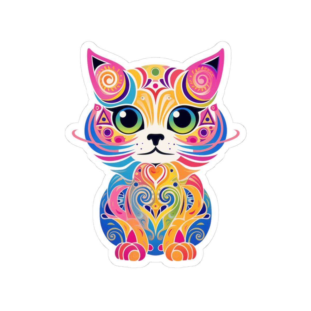 ColorFlow Psychedelic Cat Sticker | Trippy Rainbow Kitty Art (Vinyl)