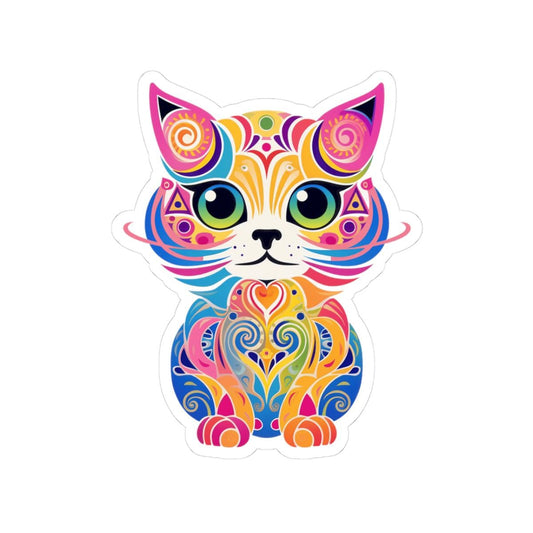 ColorFlow Psychedelic Cat Sticker | Trippy Rainbow Kitty Art (Vinyl)