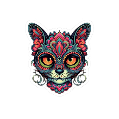 Psychedelic Cat Sticker | Mandala Floral Feline Art Vinyl Decal (Waterproof)