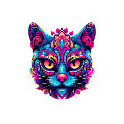 Psychedelic Cat Sticker | Neon Trippy Feline Vinyl Decal, Boho Rainbow Art (Waterproof)
