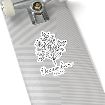 ColorFlow | December Holly Sticker | Birth Month Botanical Kiss Cut Vinyl Decal | Winter Floral Sticker
