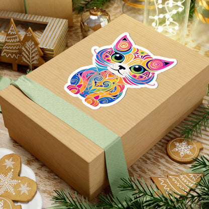 ColorFlow Psychedelic Cat Sticker | Trippy Rainbow Kitty Art (Vinyl)