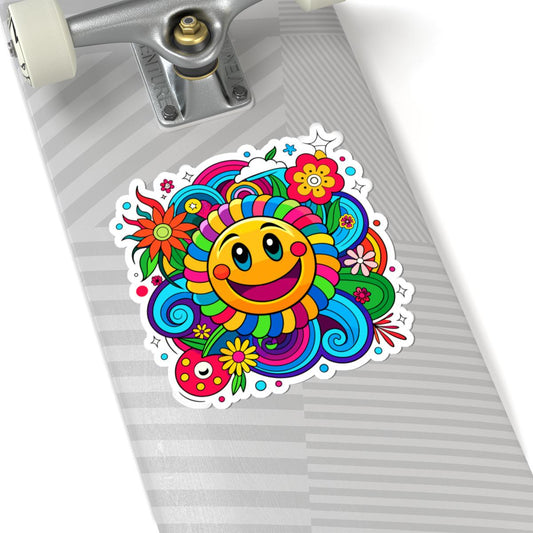 Rainbow Spiral Smiley Face Sticker | Groovy Retro Vinyl Decal (Waterproof)