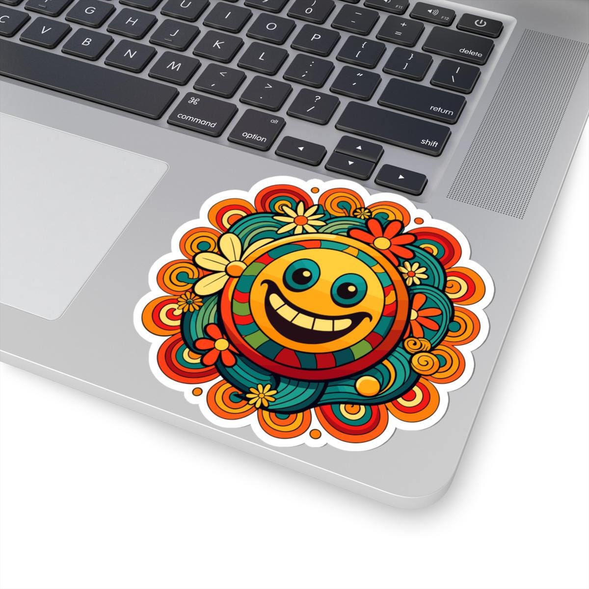 Retro Groove Smiley Face Sticker | Flower Power Vinyl Decal (Waterproof)