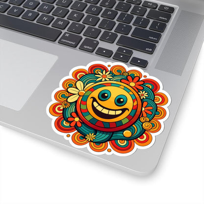 Retro Groove Smiley Face Sticker | Flower Power Vinyl Decal (Waterproof)