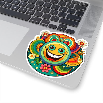 Retro Rainbow Emoji Sticker | Groovy Smiley Face Vinyl Decal (Waterproof)