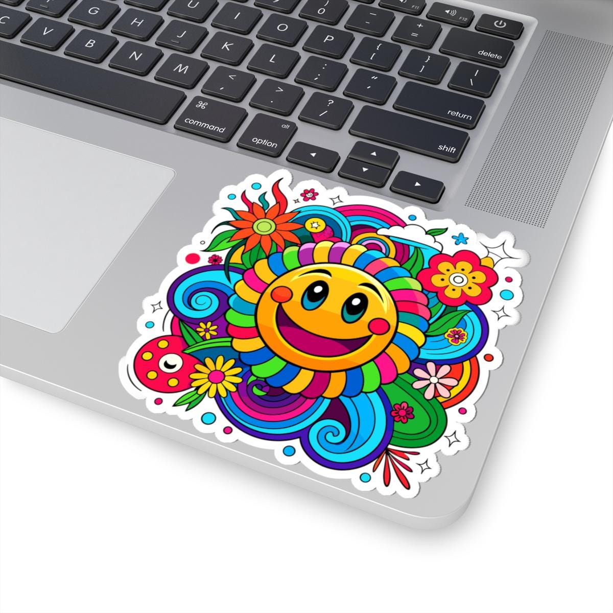 Rainbow Spiral Smiley Face Sticker | Groovy Retro Vinyl Decal (Waterproof)