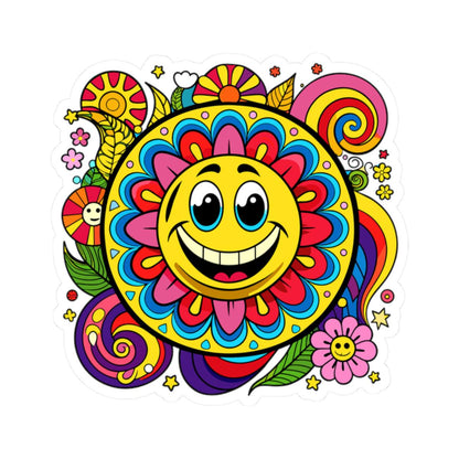 Groovy Sunflower Emoji Sticker | Retro Smiley Face Vinyl Decal, Laptop, Water Bottle Decor