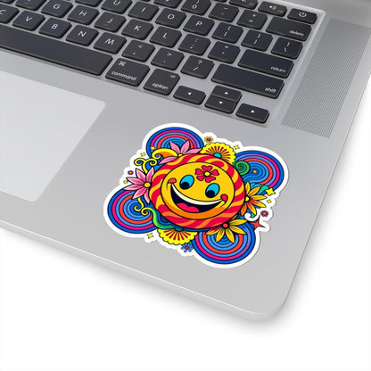 Retro Flower Power Smiley Sticker | Groovy Happy Face Vinyl Decal