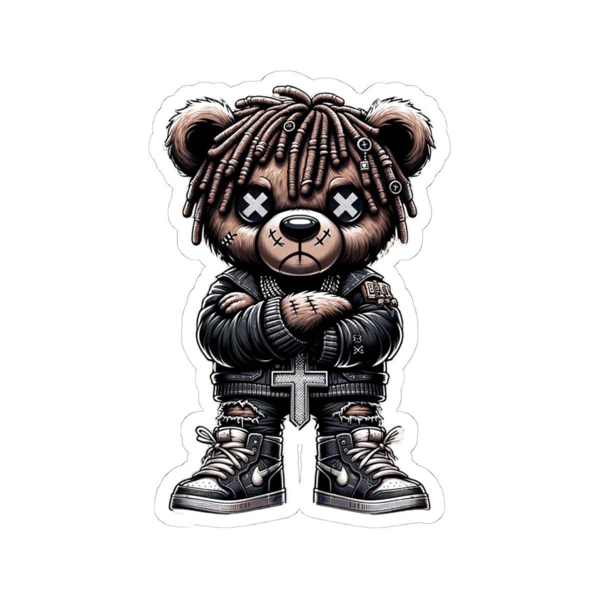 Dreadlock Bear Vinyl Sticker | Gothic Streetwear Gamer Art (Glossy or Matte)