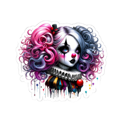 ColorFlow | Gothic Circus Doll Sticker | Pink Blue Curly Hair Clowncore Art | Alt Kawaii Jester Aesthetic Decal