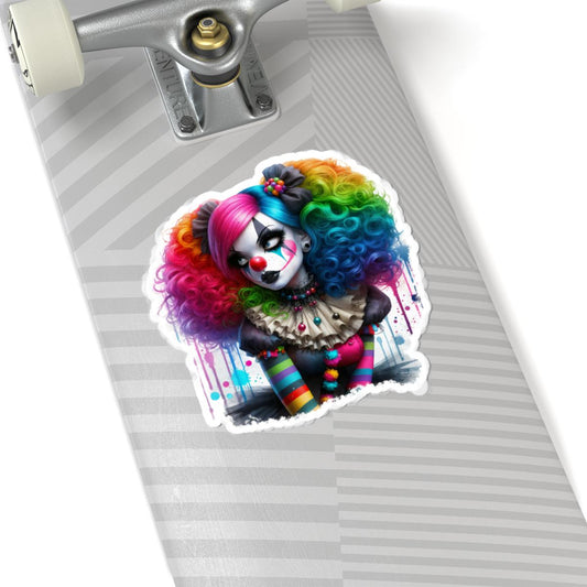 Rainbow Gothic Clown Sticker | Creepy Circus Doll Art (Glossy Vinyl)