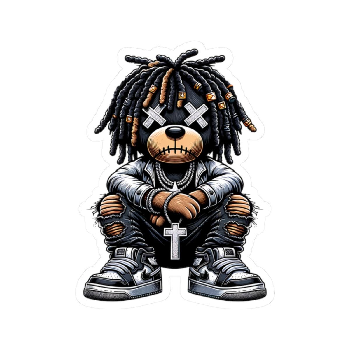 Dreadlock Bear Vinyl Sticker | Urban Gothic Streetwear Art (Glossy or Matte)