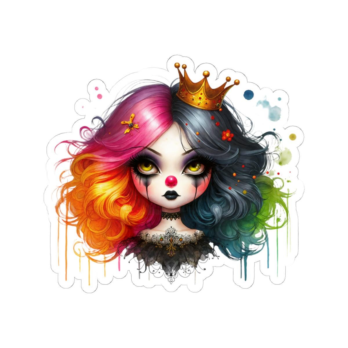 Split Hair Clowncore Sticker | Sad Clown Goth Art Vinyl Decal