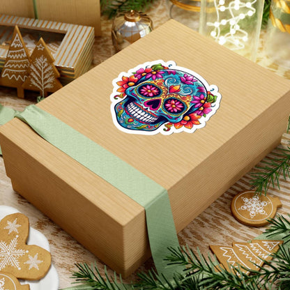 ColorFlow | Teal Sugar Skull Sticker with Floral Eyes | Dia de los Muertos Waterproof Decal | Boho Skull Art | Calavera Vinyl Sticker